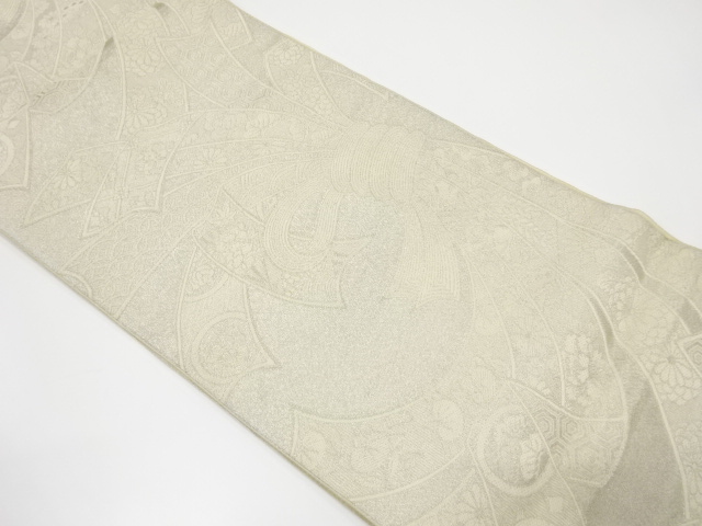 アンティーク　束ね熨斗に花・古典柄模様織出し袋帯（材料）